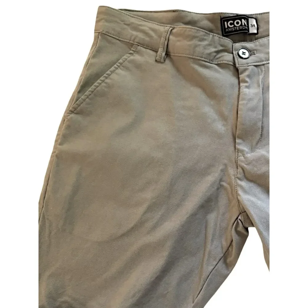 ICON Amsterdam Shorts Mens Size 34 Gray Chino Shorts Cuffed Stretch Preppy EUC
